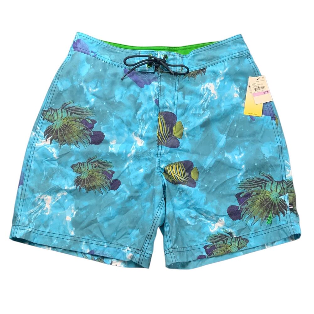 Nautica Swim Trunks Mens 32 Blue Fish Print Quick Dry Board Shorts NWT